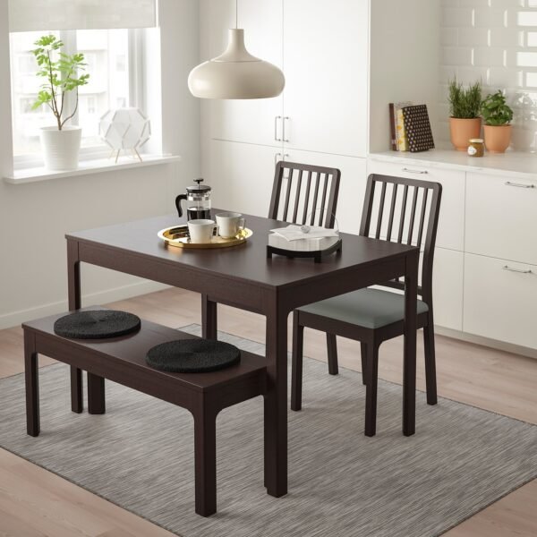 ekedalen-ekedalen-table-with-2-chairs-and-bench-dark-brown-orrsta-light-grey__0719978_pe732352_s5.jpg Stonebrew Bench Set – Table with 2 chairs and bench, dark brown/Orrsta light grey, 120/180 cm
