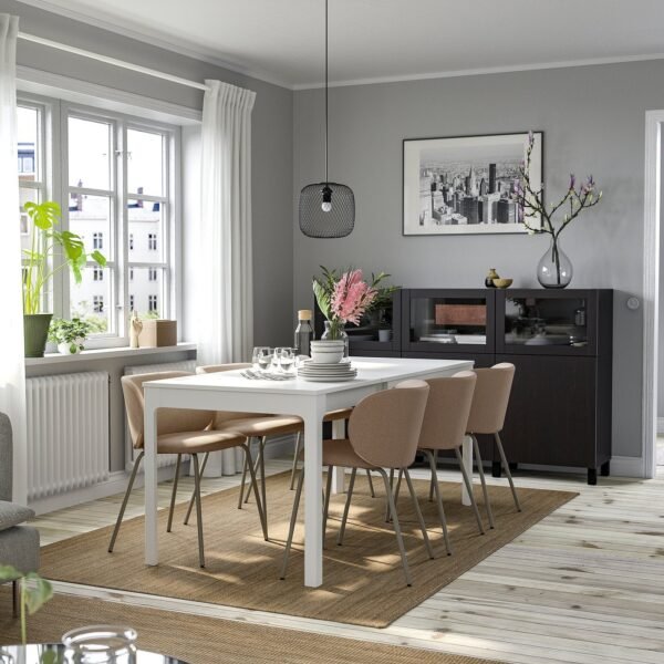 ekedalen-krylbo-table-and-4-chairs-white-tonerud-dark-beige__1232011_pe916331_s5.jpg Cloudoak Beige Set – Table and 4 chairs, white/Tonerud dark beige, 120/180 cm
