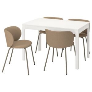 ekedalen-krylbo-table-and-4-chairs-white-tonerud-dark-beige__1232012_pe916332_s5-1.jpg Cloudoak Beige Set – Table and 4 chairs, white/Tonerud dark beige, 120/180 cm